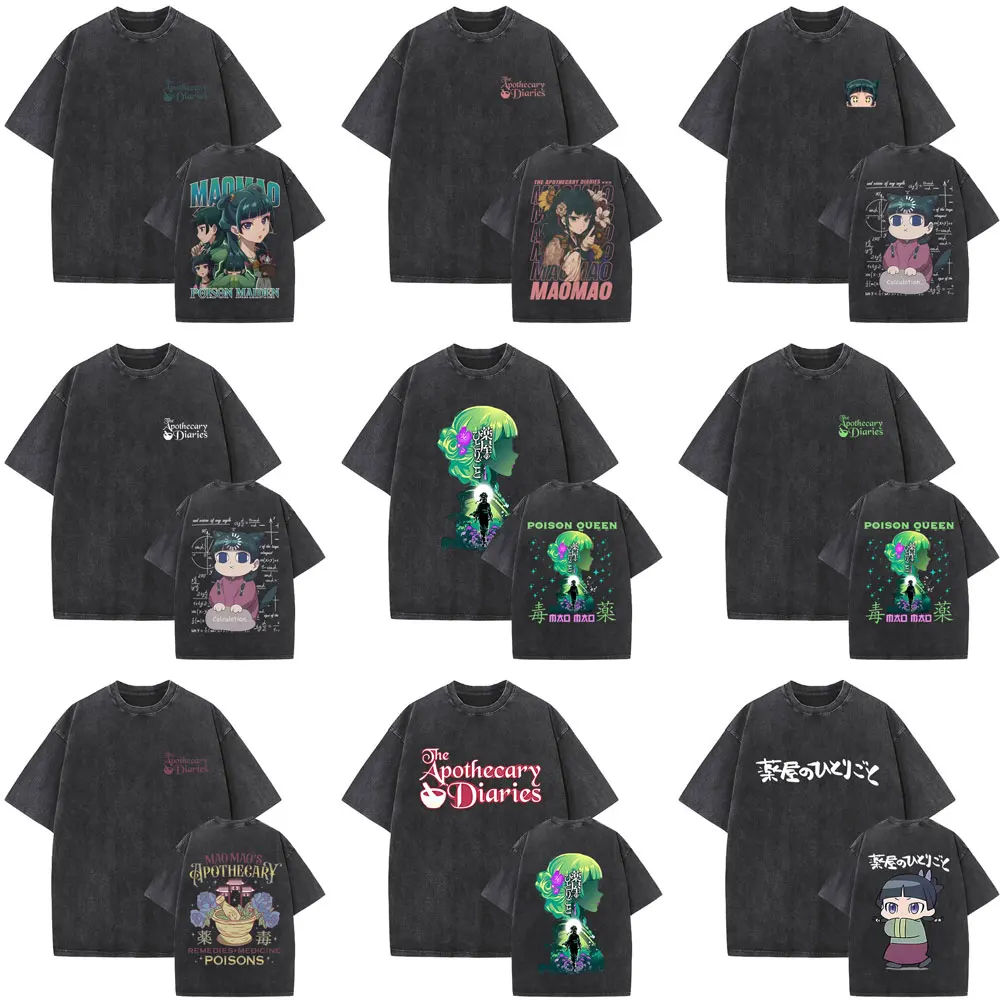 Anime The Apothecary Diaries Washed Vintage T Shirt Kawaii Cute Funny Maomao Graphic T-shirt Men Women Casual Oversized T-shirts