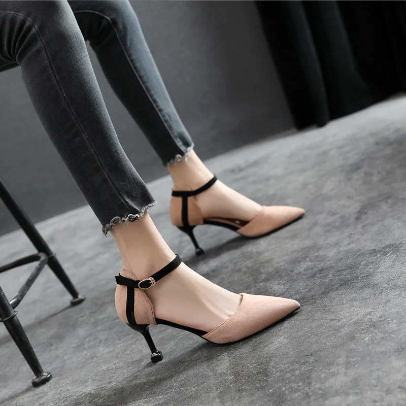 Small Size 30-44 Color Matching Women's Shoes High Heels Pointed Toe Stiletto Thin Heels