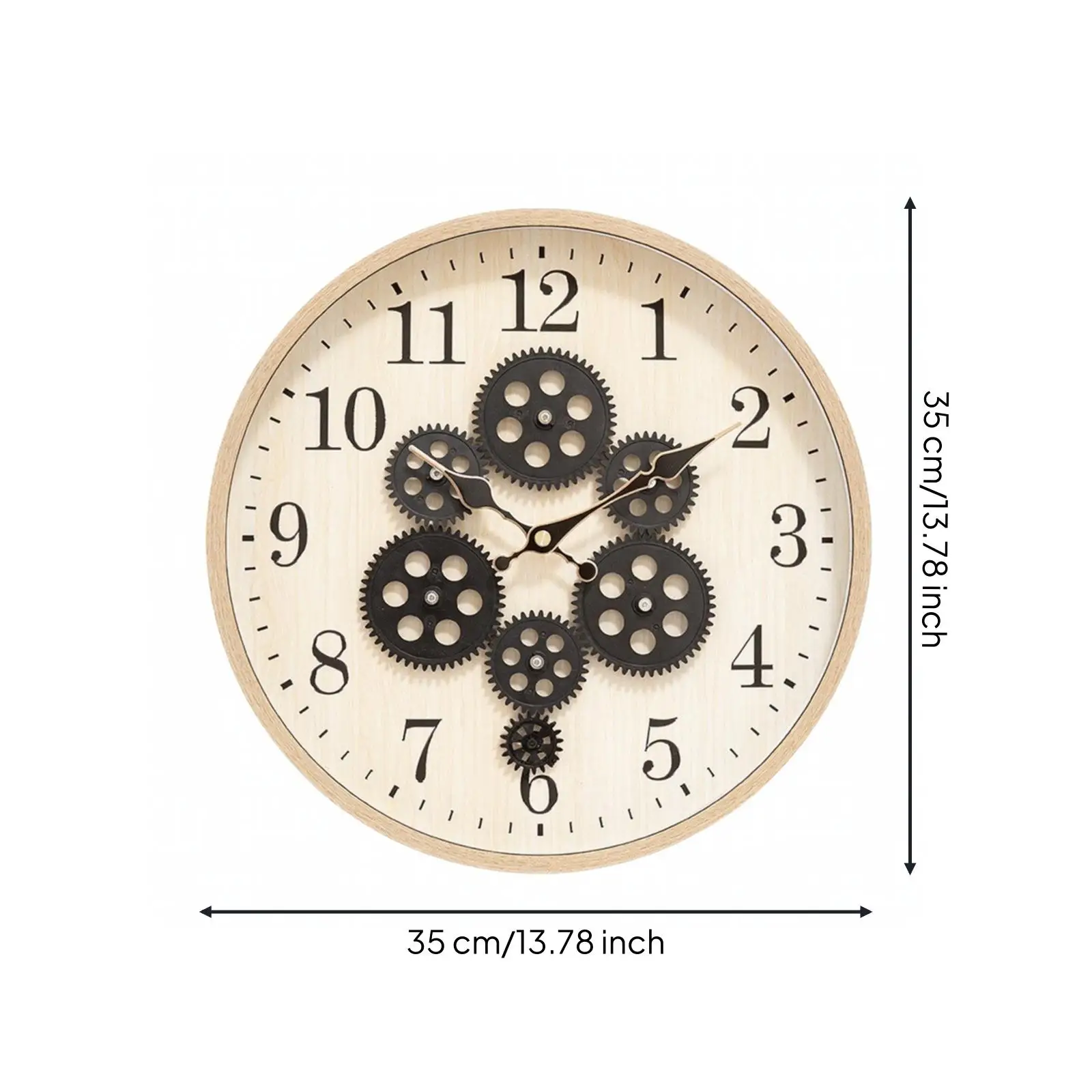 Silent Wall Clock 14 Inch Round Gear Decor Analog Timepiece for Living Room Bedroom Office Low Noise Sweep Movement