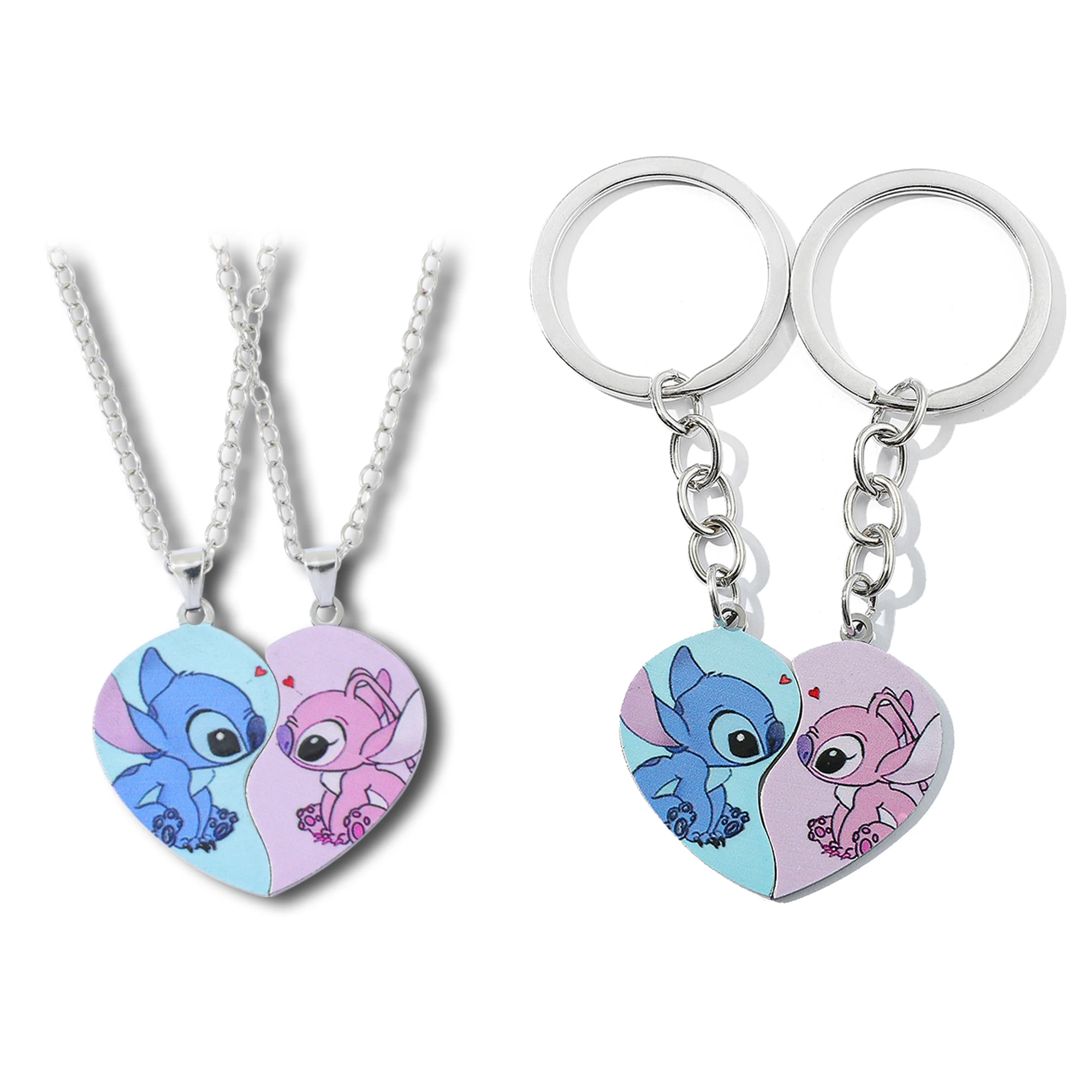 Ensemble de porte-clés avec pendentif en forme de cœur d'ange, 2 pièces, en acier inoxydable, mignon, à la mode, pour Couple, meilleur ami, bijoux UV Y2K, cadeau
