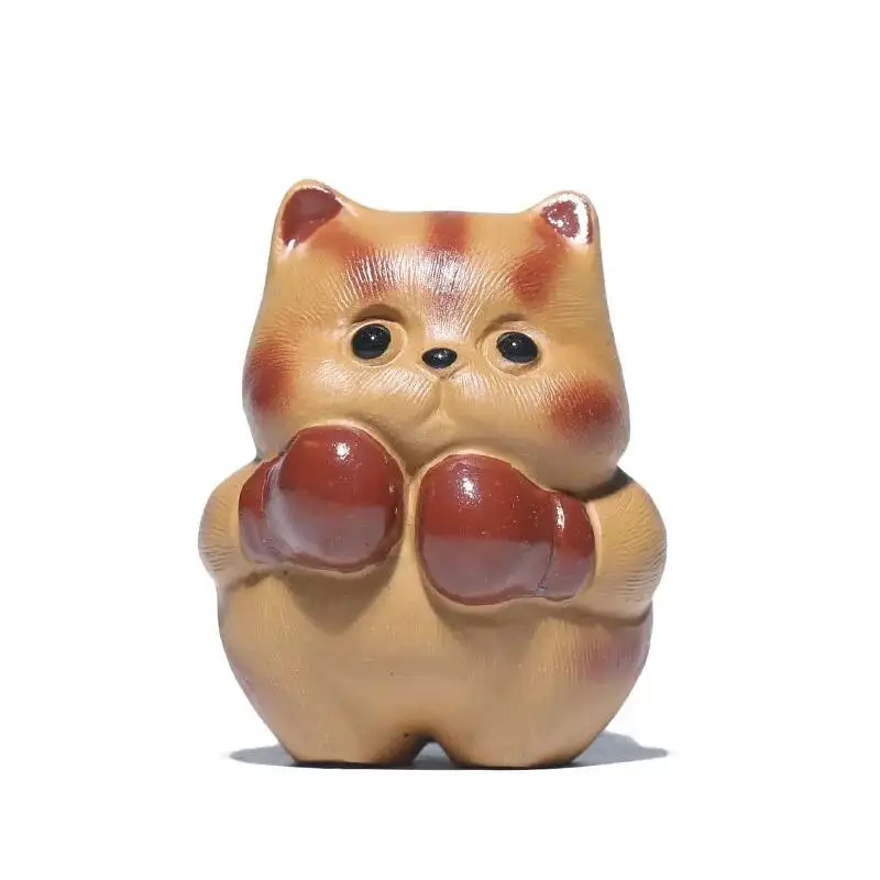  Zisha Tea Pet Lucky Cat Ornament Boxing Cat Healing Tea Table Tea Tray Tea Play Accessories
