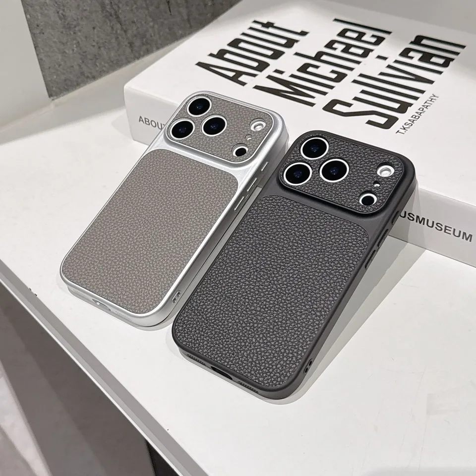 Funda de cuero de grano de lichi de color sólido de lujo, protectora antideslizante y a prueba de golpes para iPhone 17 Pro Max 16 15 14 13 5