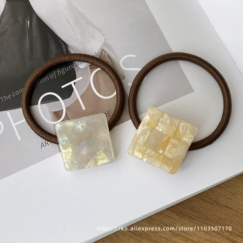 Elegant small square~~FRANCE minimalist square hair loop leather band French high ponytail headband from South Korea