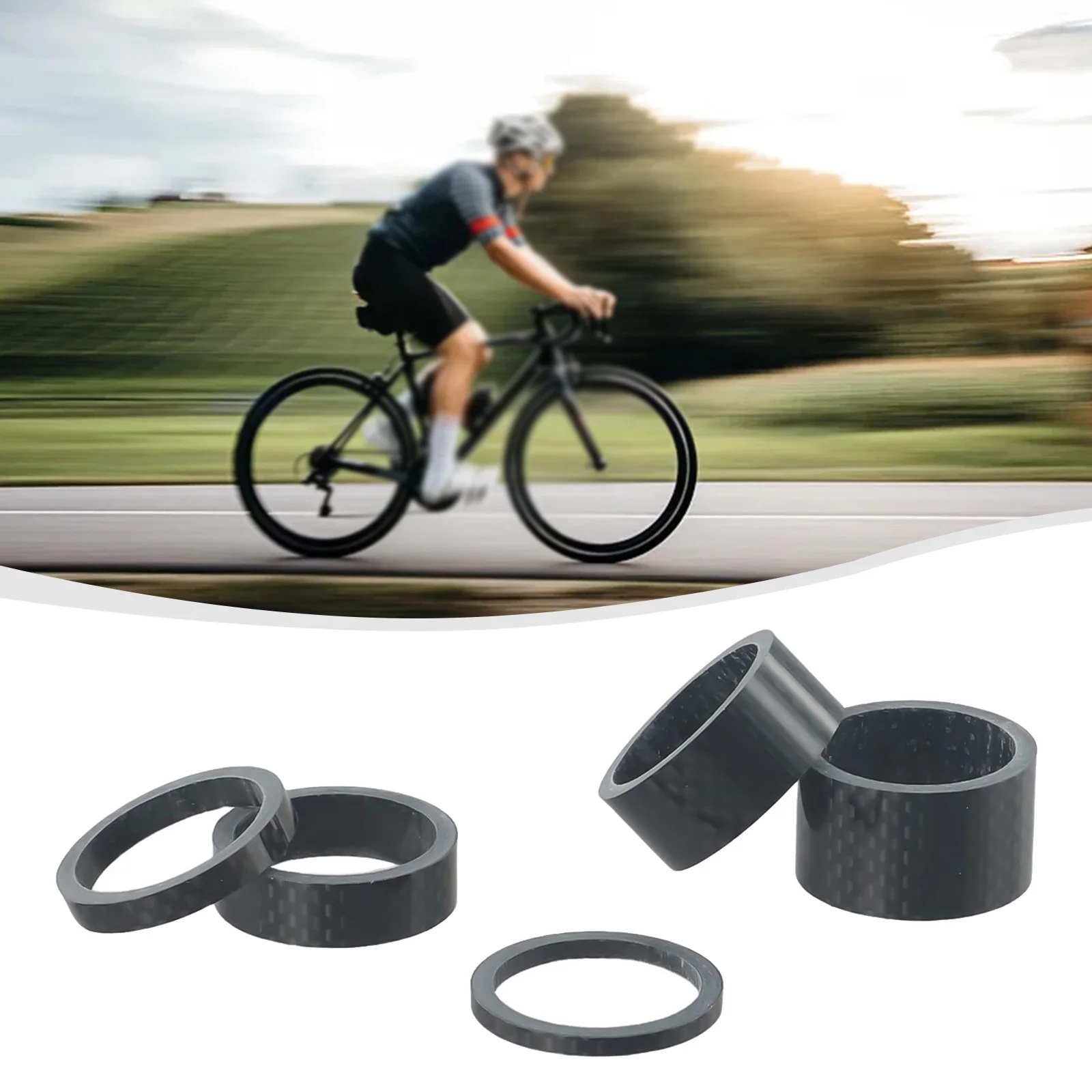 5pcs Lightweight Carbon Fiber Headset Spacer Set Black Carbon Brazing For-Durable Environmentally Friendly Road Bike Accessories