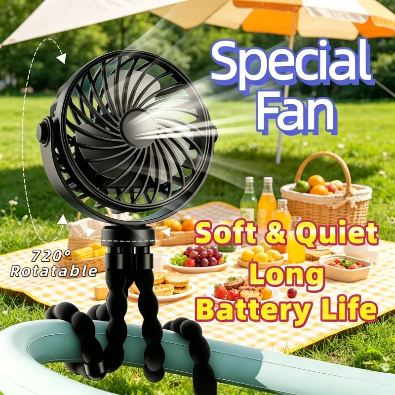 1pc USB Charging Portable Fan, Octopus Mini Glowing Fan, Portable Flexible Tripod LED Light Fan, Car Small Fan
