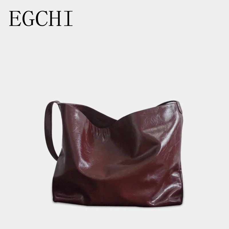 

EGCHI Elegant Vintage Women Genuine Leather Commuter Shoulder Bags For Women Large Capacity Casual Tote Bag Female Handbag Bolsa