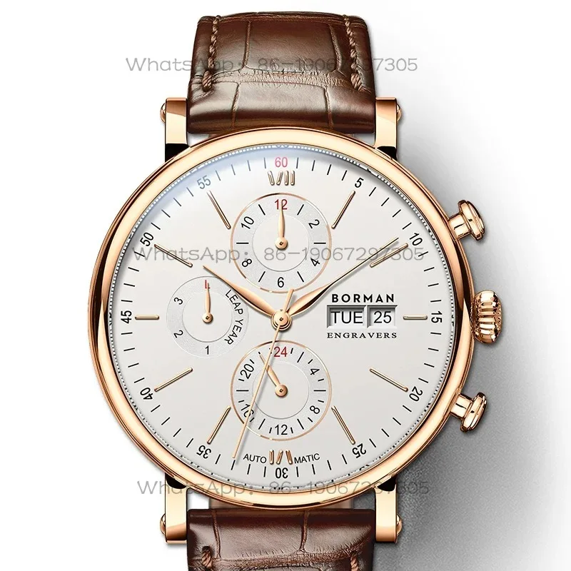ZZZ 2024 New Men's Watch Waterproof Multifunctional Mechanical Watch Business Casual Leather Large Dial