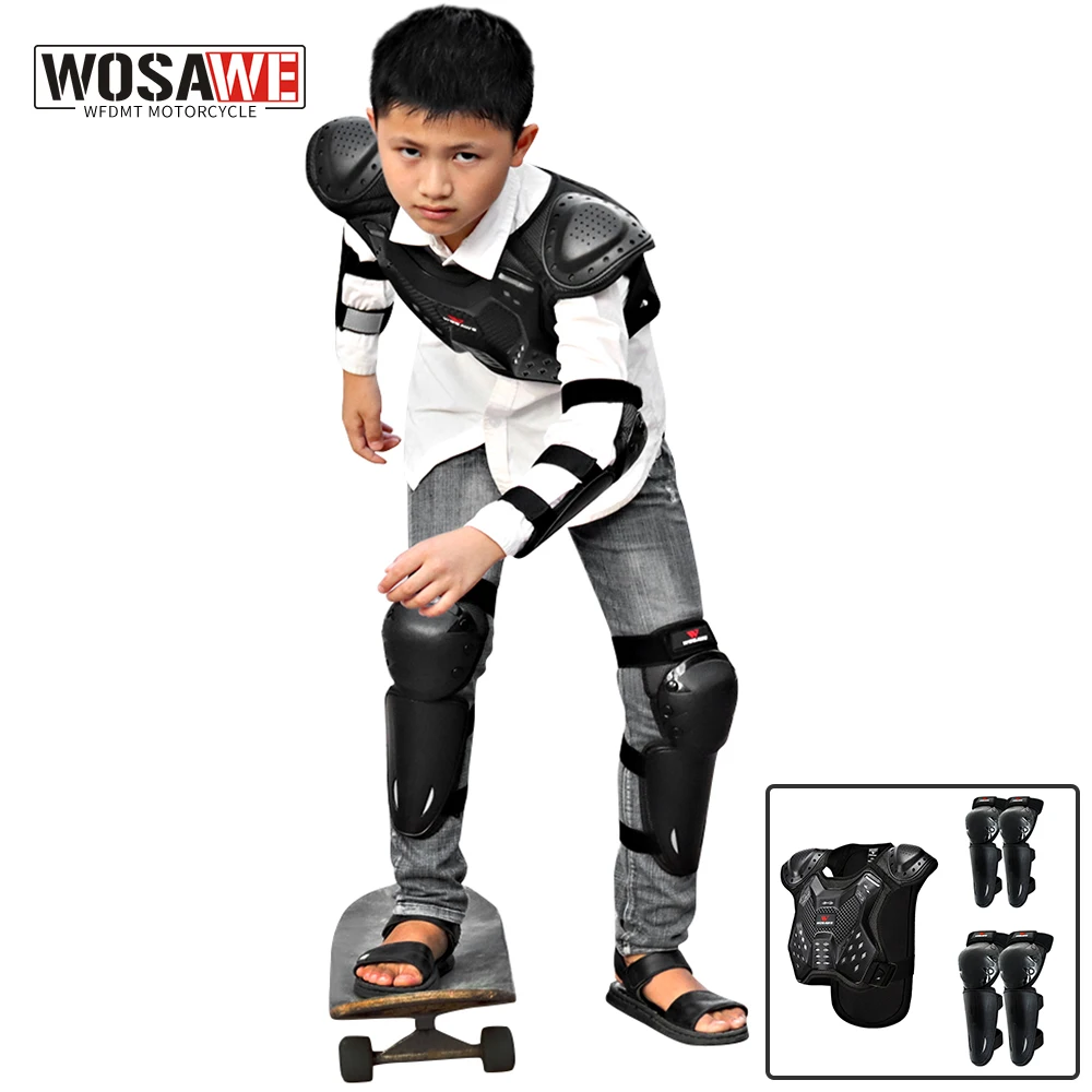 

WOSAWE Children's Armor Jacket Spine Chest Protection Equipment Motocross Skateboard Jacket Motorcycle Gear Kids Knee Elbow Pads