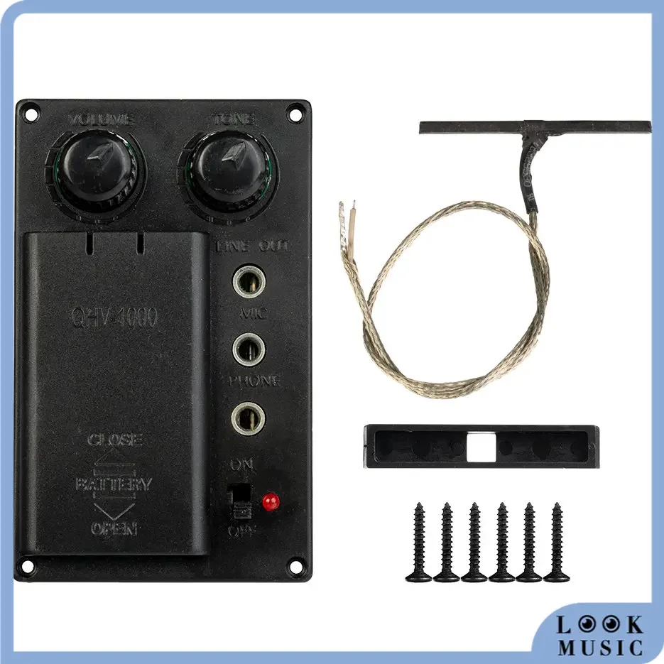 LOOK 4/4 Violin Pickup Electric Violin Silent EQ Preamp Pickups Set W/ Under Saddle Piezo Holder+Screws For DIY Violin Maker