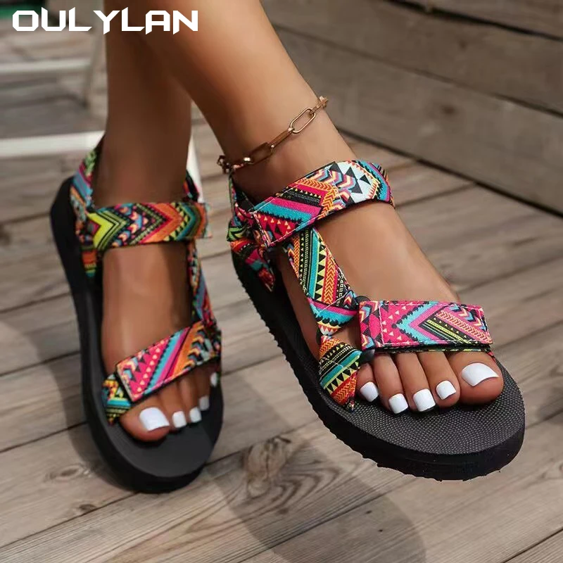 Oulylan Non-slip Beach Shoes Cute Rope Sandals for Women Comfort Gladiator Summer Platform Flat Sandals Women Light