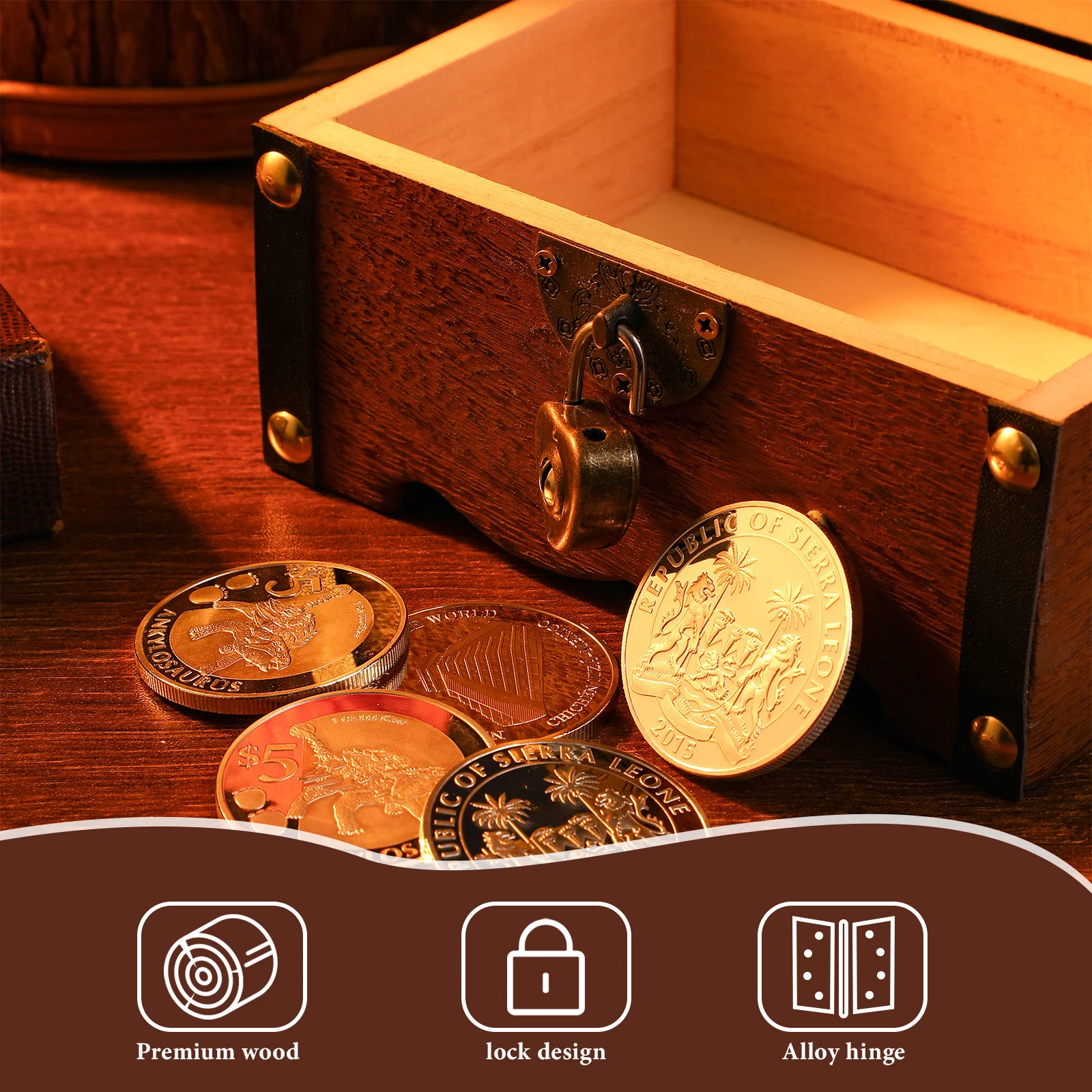 

Retro Wooden Metal Treasure Box Safe Piggy Bank Home Office Decoration Locking Saving Case Thanksgiving Anniversary Present