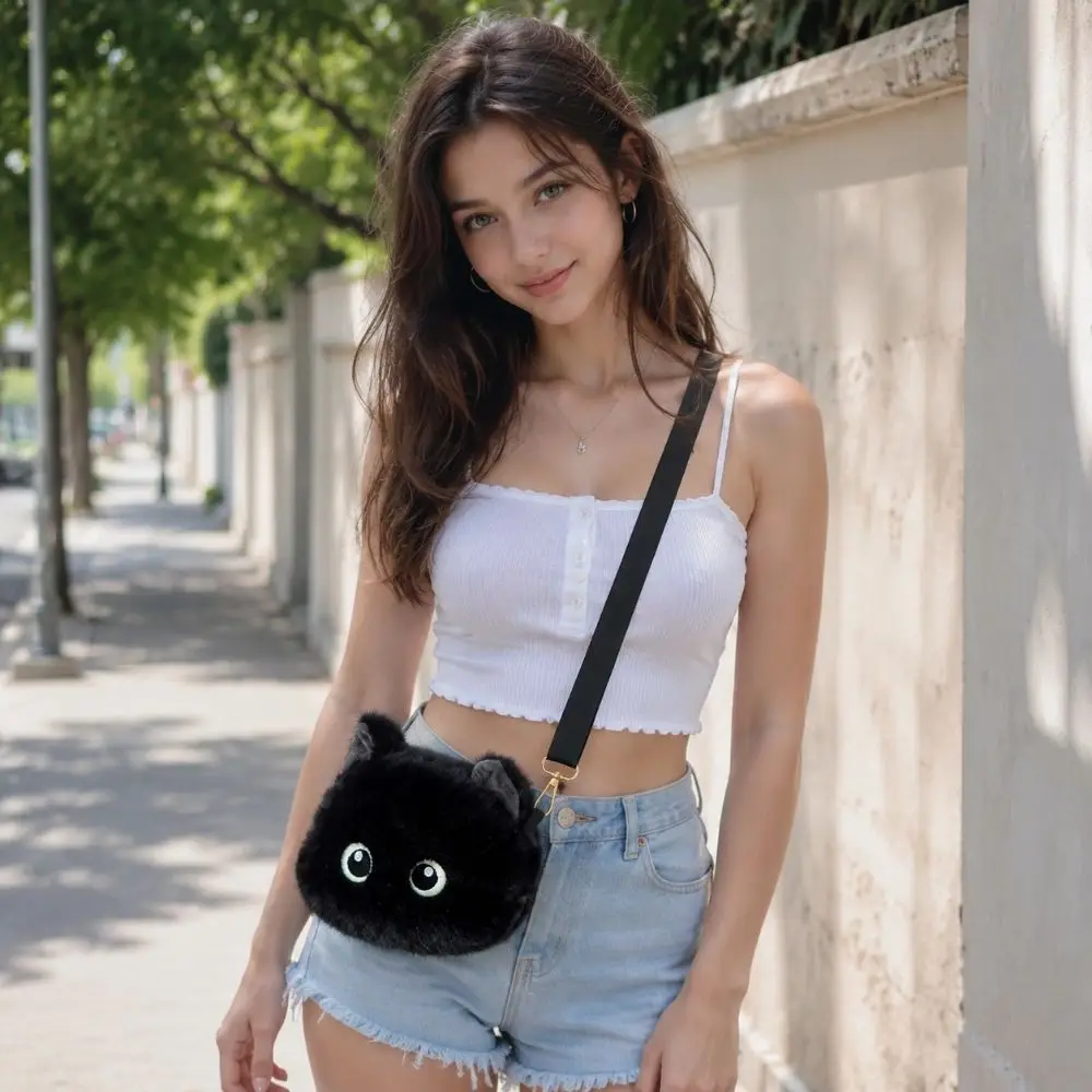 Unique Big Head Cat Crossbody Bag Simulation Lightweight Cat Shoulder Bag Fluffy Versatile Handbag Adult Kid Teenager