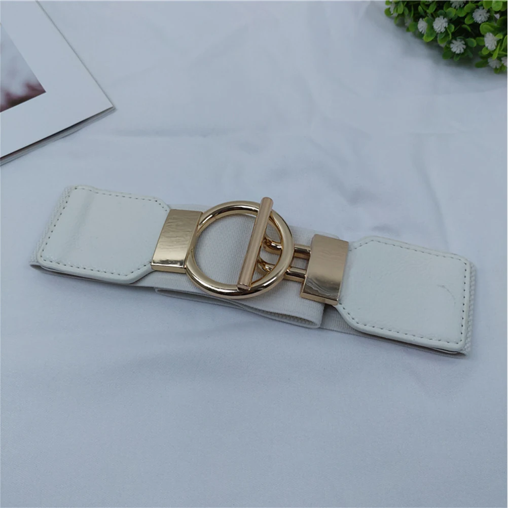 

Women Fashion PU Girdle Durable Wide Cinch Belt Stretch Waistb Stylish Round Buckle Decorative Accessories
