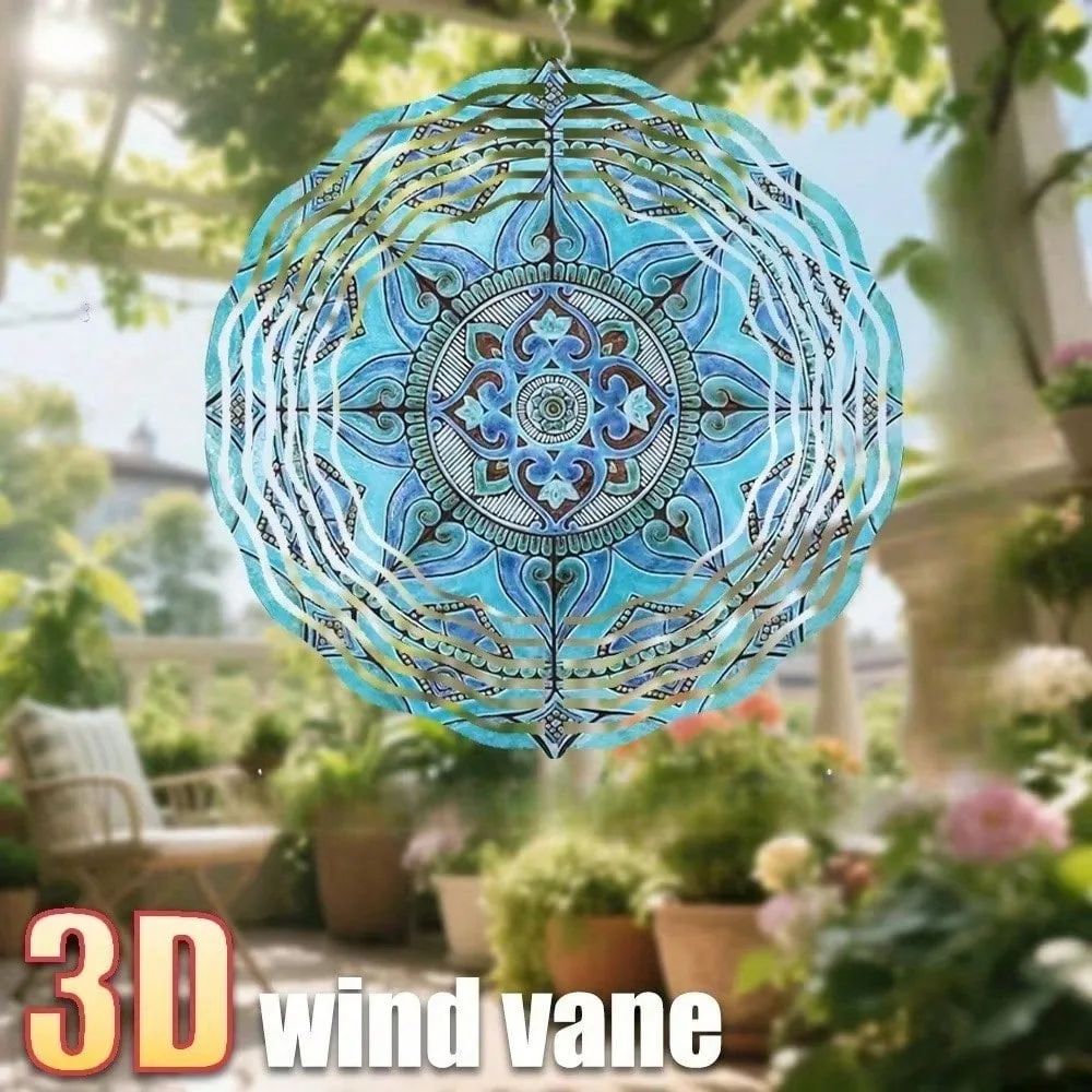 CIFbuy Iron Wind Chime 3D Blue Flower Metal 360° Smooth Rotating Weatherproof Anti-Fade Elegant Floral Hanging Garden Decor
