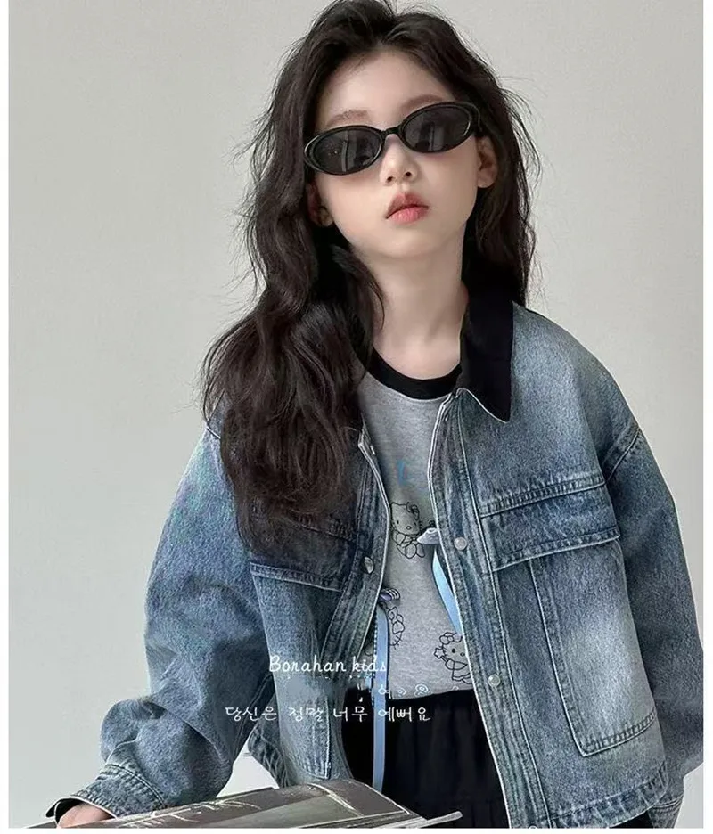

Girls Denim Jacket Spring and Autumn New Korean Children's Western Style Casual Coat Kids Clothing 100-160cm