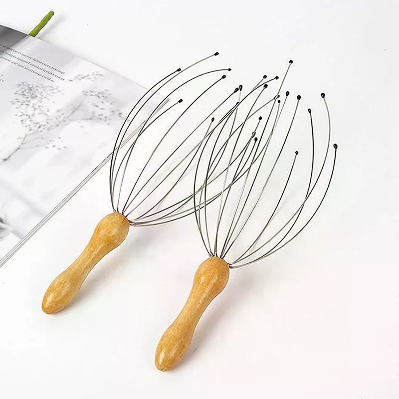 Handle Octopus Head Massager Scratch Scalp Relaxation Relief Body Massager Scratcher Relieves Tension Health Care Tools Wooden