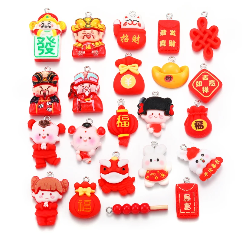 6pcs Chinese New Year Charm Lantern Decoration Yuanbao God of Wealth Lucky Bag DIY Key Ring Bag Handmade Jewelry Pendant W381