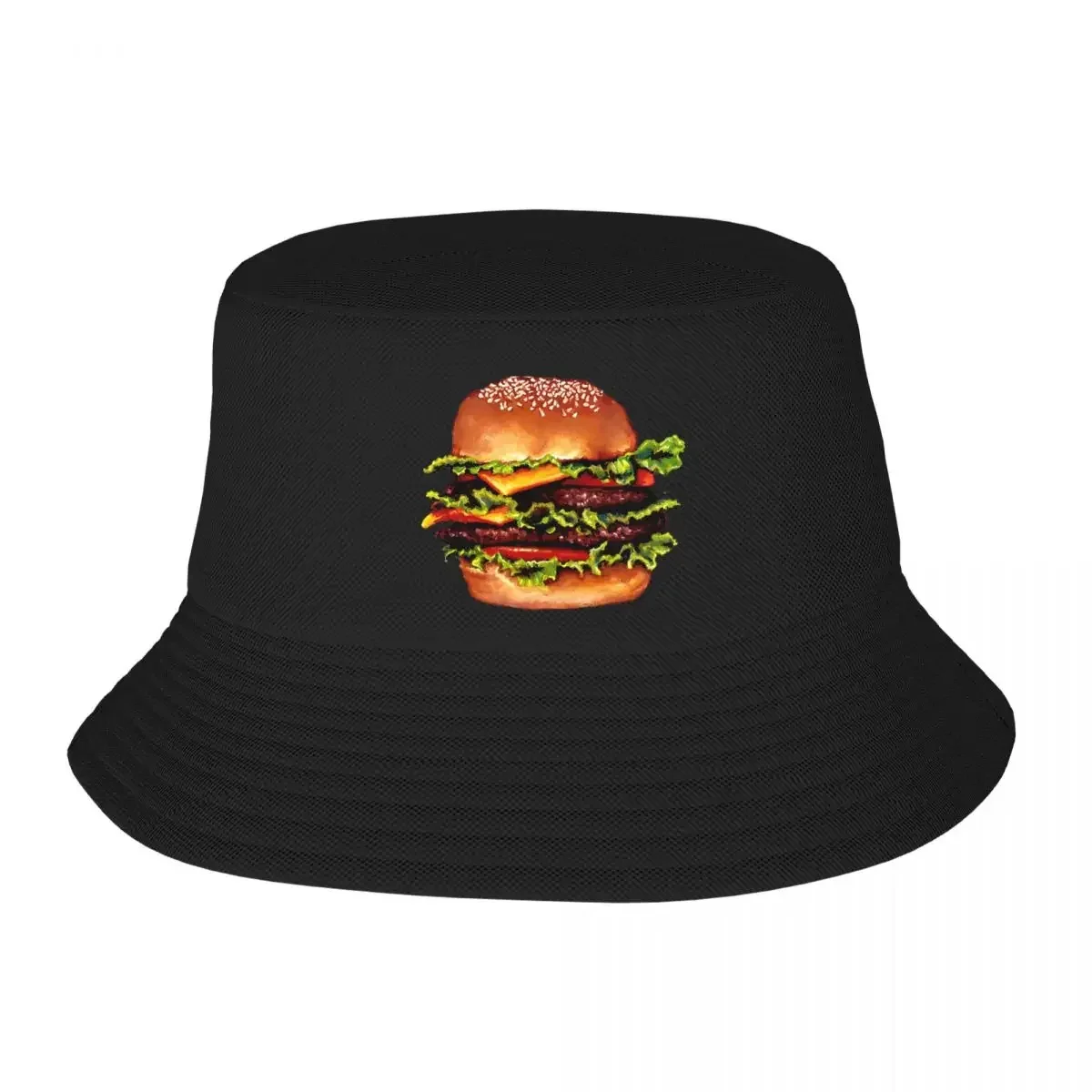 Topi Ember 2 Pola Burger Keju Ganda Topi Panama Topi Bob Anak-anak Topi Nelayan Dapat Dibalik Topi Uniseks Memancing Pantai Musim Panas