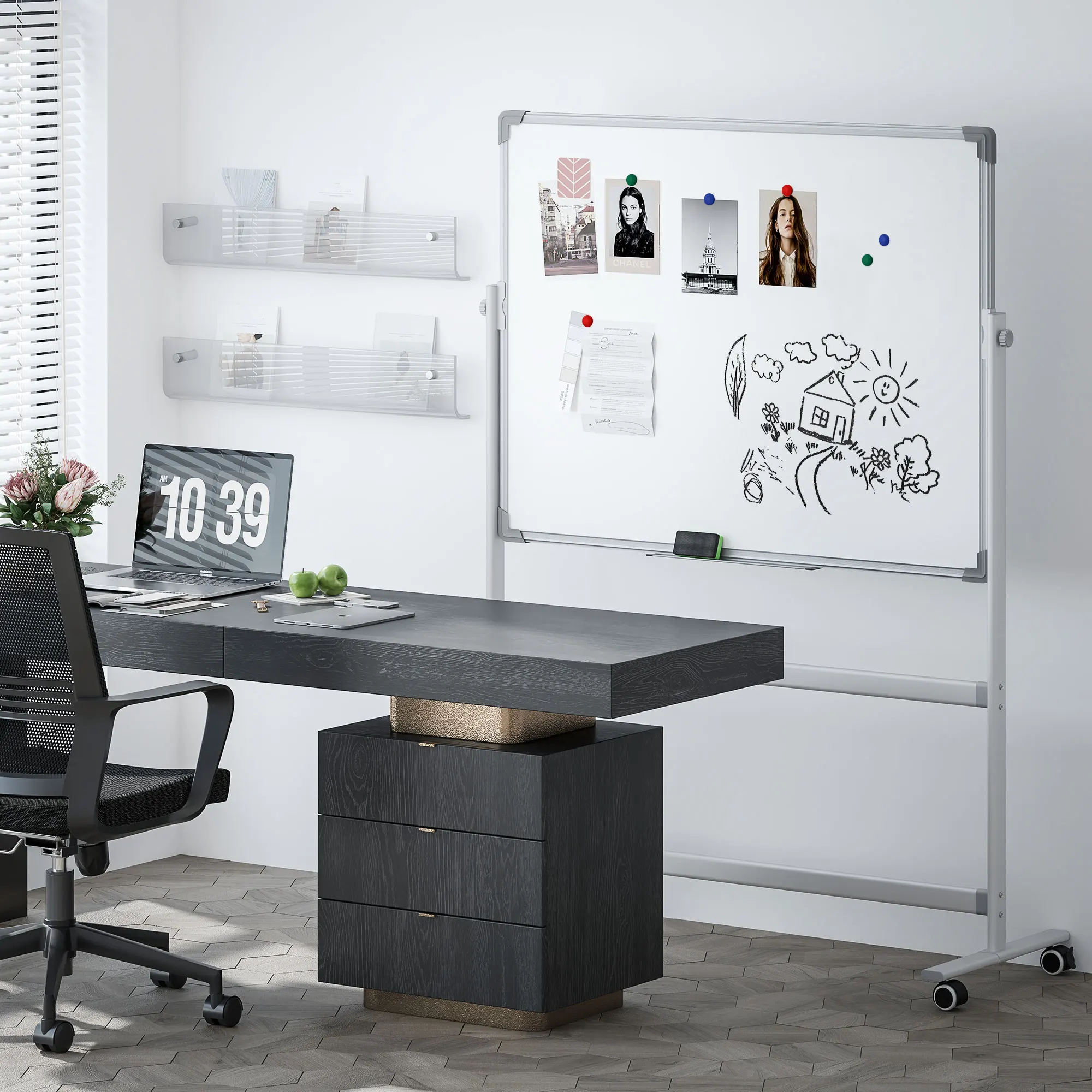 HOMCOM Doppelseitiges Magnetisches Whiteboard mit Ständer 120 x 90 cm Trocken Abwischbar Magnettafel mit Stiftablage und Alurahmen Drehbares Mobiles Magnetisch für Büro, Haus