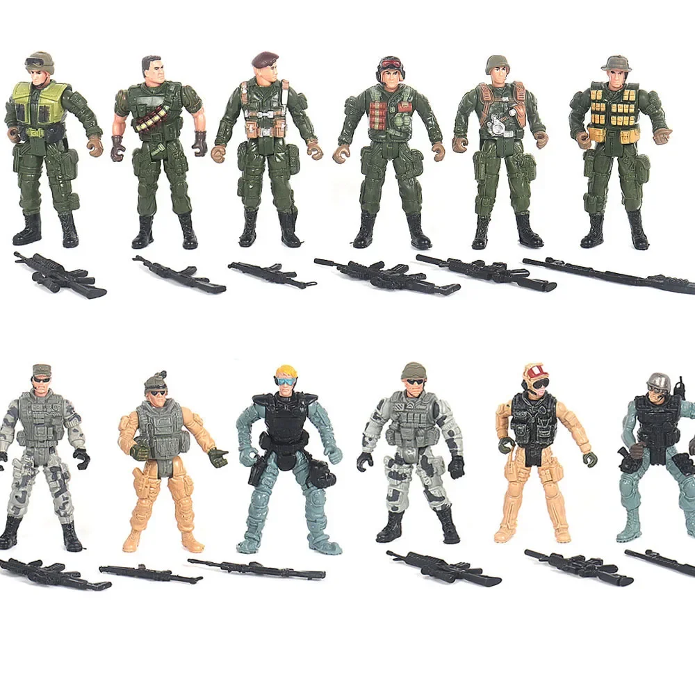 6/12Pcs Warrior Elite Force Military Action Figure Toys with Weapons 10cm Terrorist SWAT Team Soldiers for Children Playing Gift