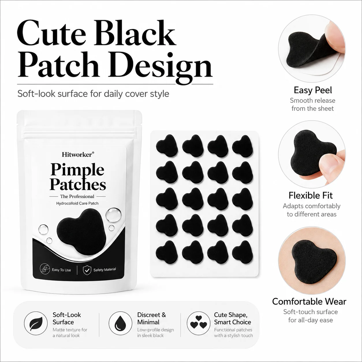 100PCS Pimple Cover Patches, Clear-Look Hydrocolloid Beauty Patches For Day And Night Use, Easy Peel Spot Cover