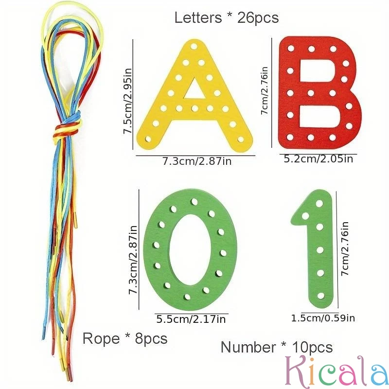 Alphabet and Number Threading Toy Early Learning Letter Recognition and Fine Motor Skills Toy Wooden Number Letter Rope Game