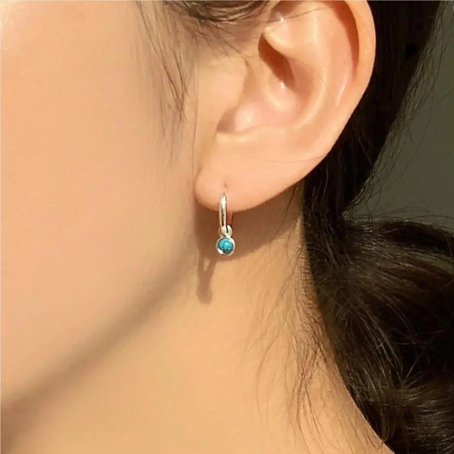 La Monada Hoop Earrings For Women Pierced Silver Female Round Silver 925 Earring Jewelry For Women Ear Girls Blue Stone