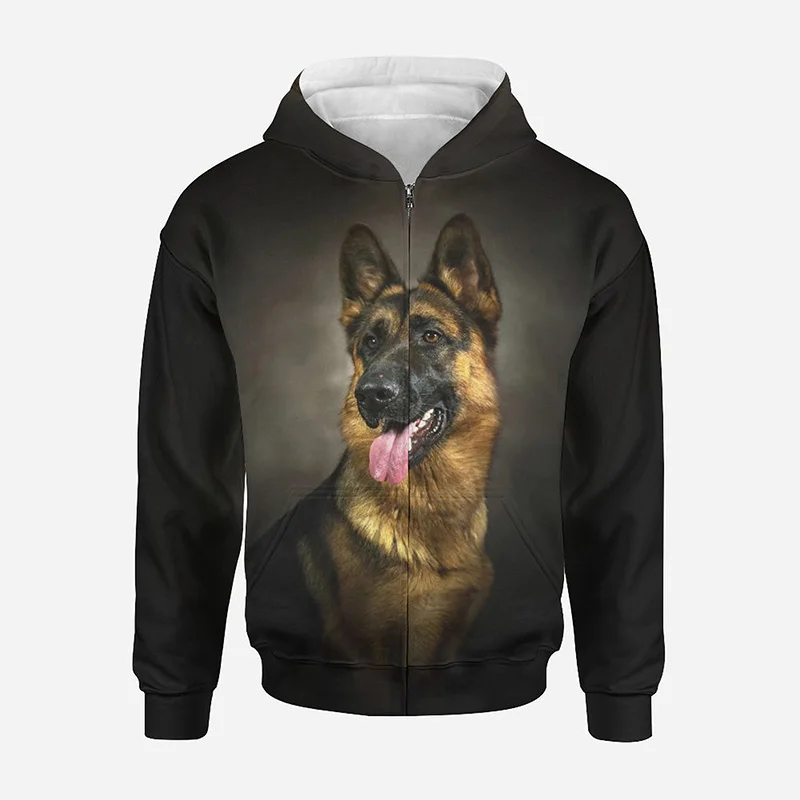 German Shepherd Dog Zip Up Hoodie Men Clothing 3D Puppy Doggy Printed Hoodies Women Harajuku Fashion Kids Pullovers Hooded Hoody