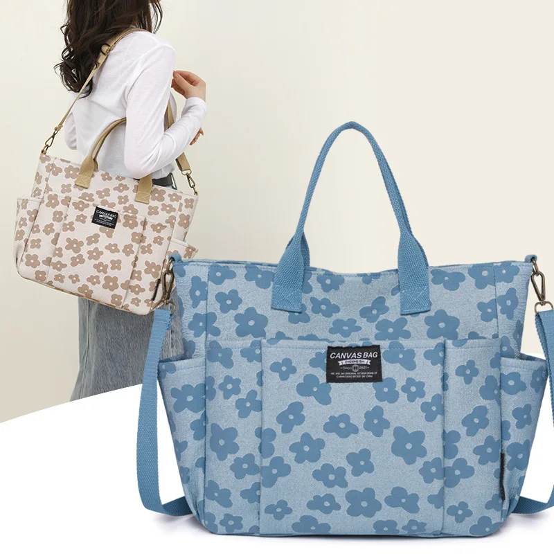

Classic Floral Canvas Tote Bag for Women Spacious Multi Pocket Design Shoulder Crossbody Bag Ideal for Daily Shopping Casual Use