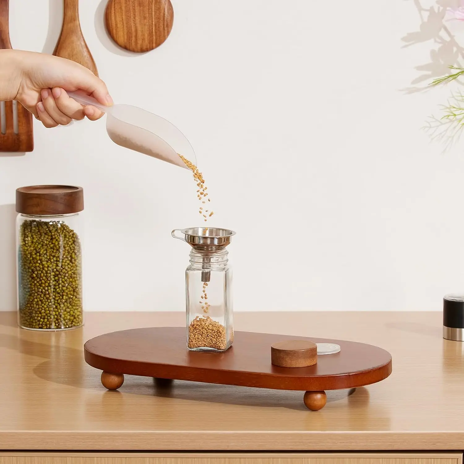 12Pcs Glass Spice Jars with Labels  4 Oz Square Spice Containers with Acacia Wood Lids Pen Funnel Seasoning Jars for Spice view 6