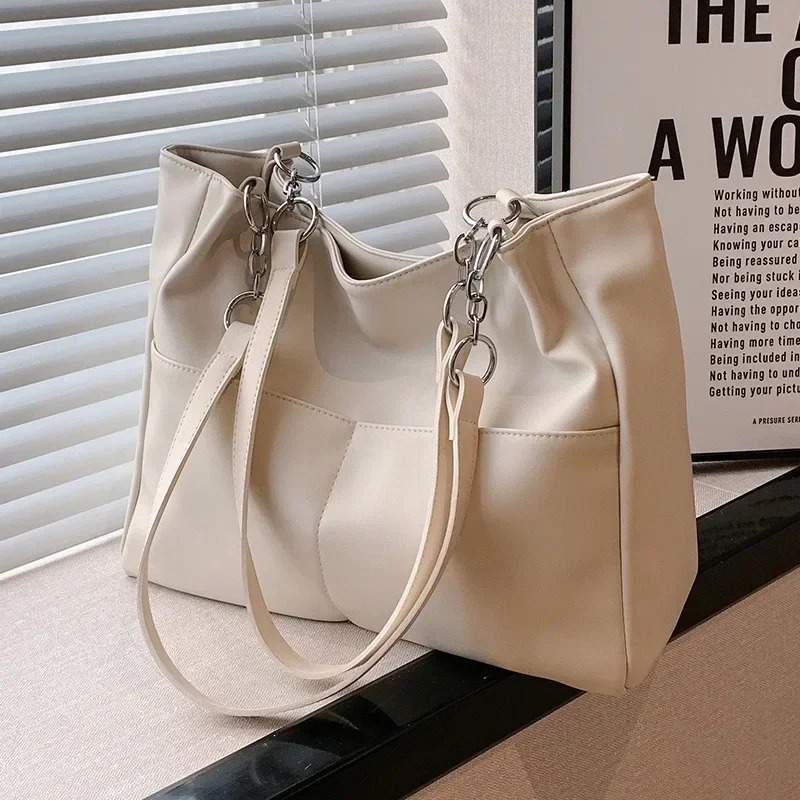 

2024 Shoulder Side Bags for Women Vintage Solid Color Simple Large Capacity Big PU Leather The Latest Handbags Travel Totes