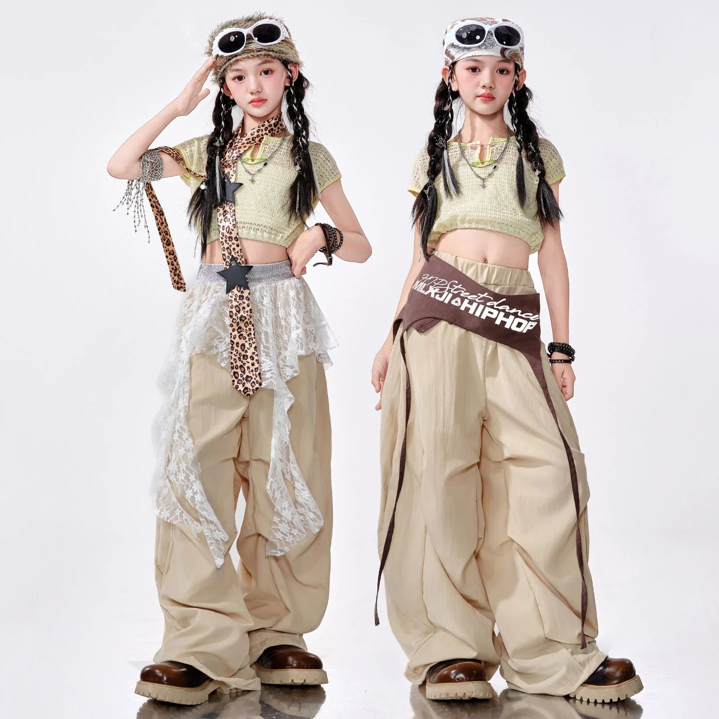 

Одежда для танцев в стиле хип-хоп цвета хаки, детские топы Nalve для девочек, мешковатые штаны, костюм для джазовой практики, костюм для выступлений, групповой костюм Kpop BL16302