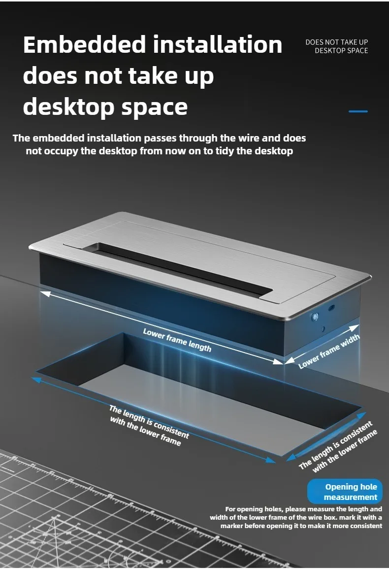 1 Stück rechteckige Kabeldurchführung aus Aluminiumlegierung für Schreibtische, Kabellochabdeckung, Kabelauslassöffnung, Oberflächenmontage, Tischkabelloch, Möbelbeschlag – Detail 6