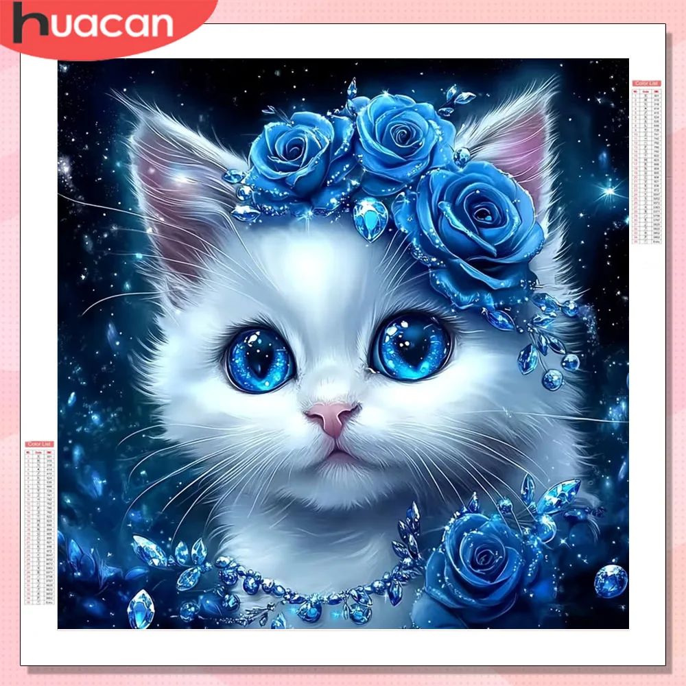 

Алмазная мозаика HUACAN 5D: Кошка и роза. Полный набор для создания картины из страз. Декор для дома.