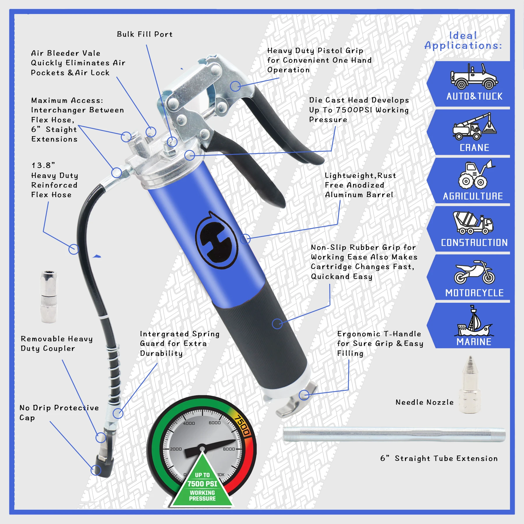 Heaqun Heavy Duty Grease Gun kit 6000 PSI Pistol Grip Gun Set 400cc Lubrication Syringe for Oil And Car Lubrication SUV Trucks