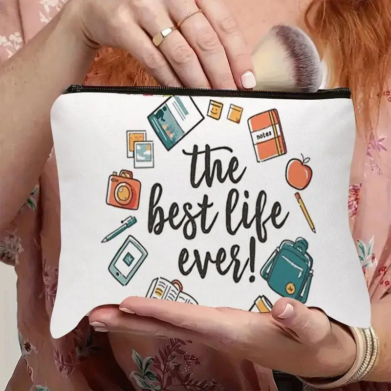 The Best Life Ever Design No 2d Flat Print Makeup Bag Small Cosmetic Pouch with Zippe Travel Makeup Bag Sisters Camping