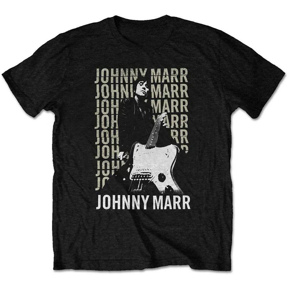 Johnny Marr Gitarrist Repeat Print Baumwoll-T-Shirt Indie Rock Legend Unisex Kurzarm-T-Shirt