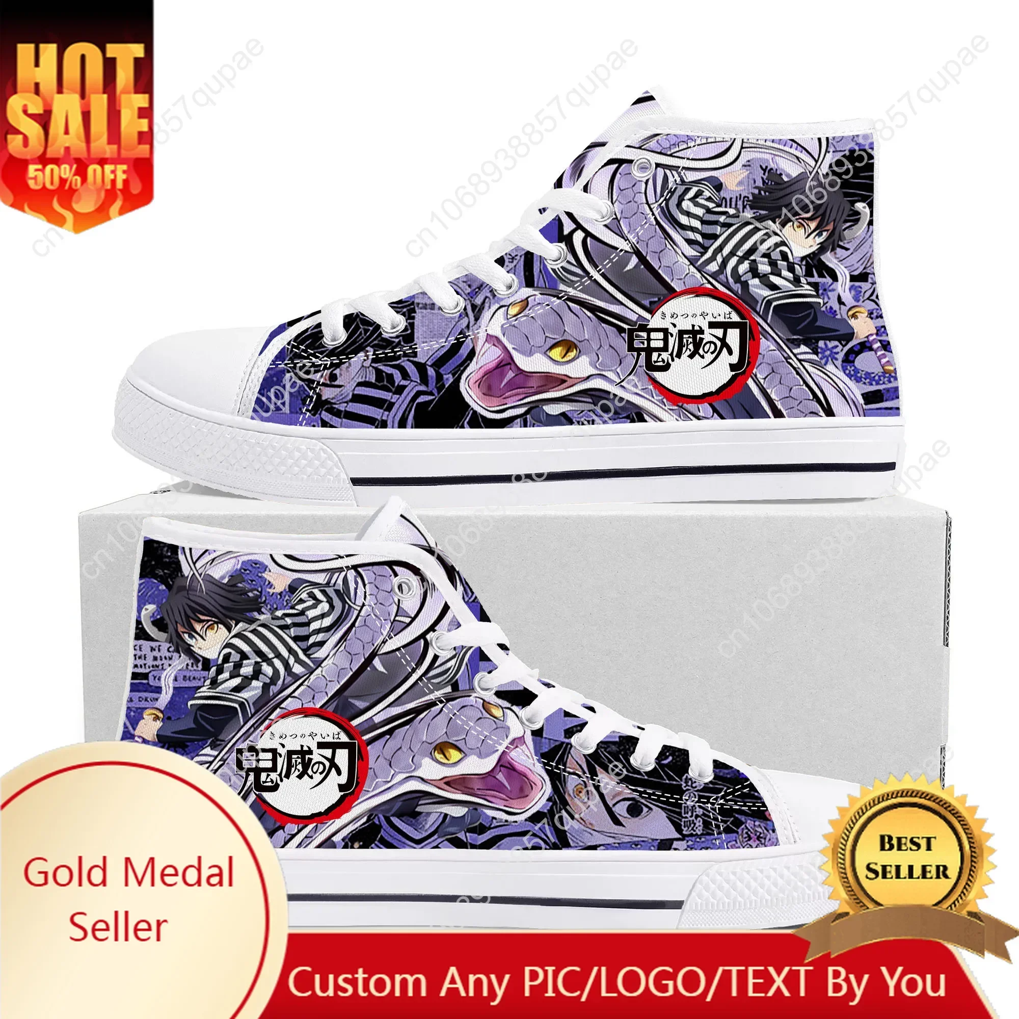 

Obanai Iguro High Top High Quality Sneakers Mens Womens Teenager Canvas Sneaker Fahion Casual Couple Shoes Custom Made Shoes