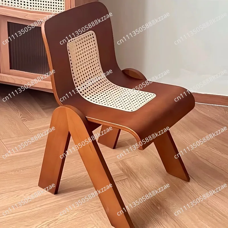 Solid Wood Frame Rattan Chair, Modern Style Simple Dressing Chair, Modern Mid Century Accent Chairs for Living Room Bedroom