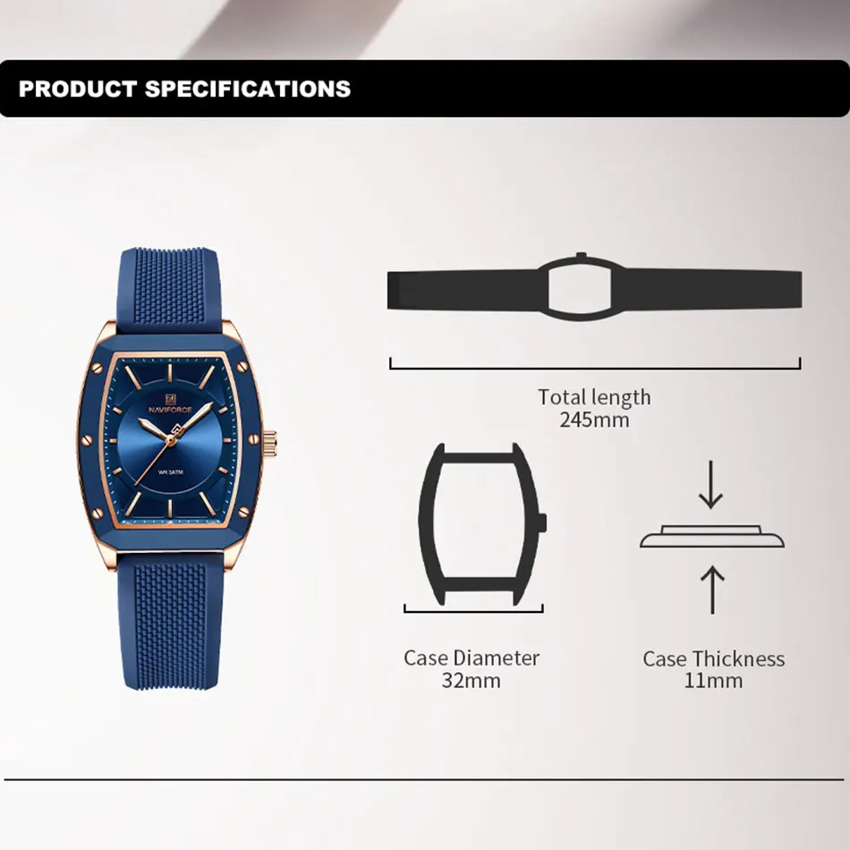 NAVIFORCE Brand Silicone Strap Watch Student Leisure Tonneau Digital Women Quartz Watch New Fashion Ladies Luxury Wristwatch