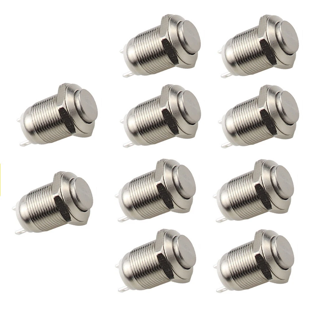 10pcs Push Button Switch Waterproof Anti-high Temperature Waterproof Metal Push Button 12mm Momentary Push Button On Off Parts