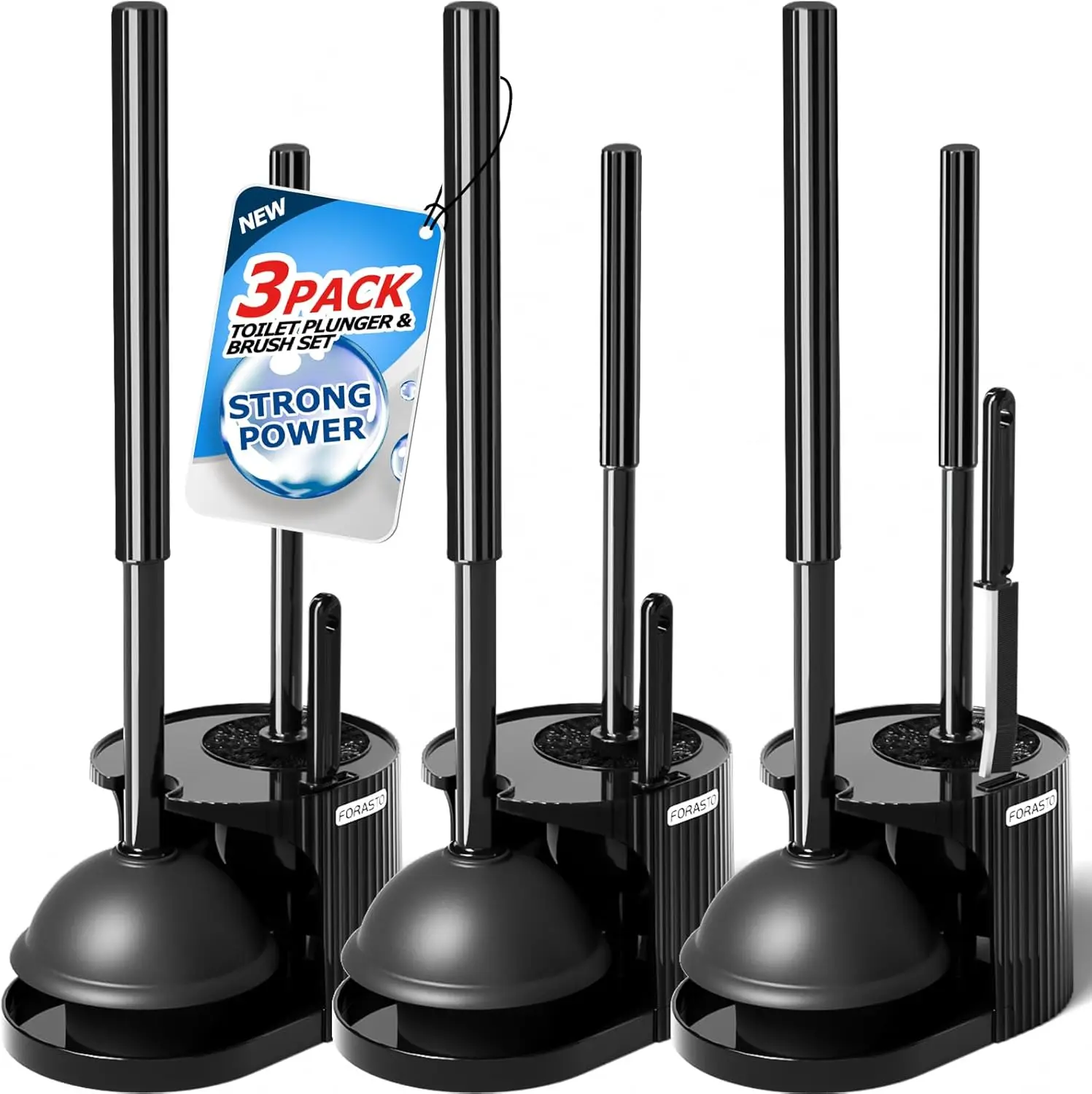 

3-Pack Toilet Brush and Plunger Set for Bathroom Cleaning, Includes Crevice Brush - Efficient Cleaning Supplies