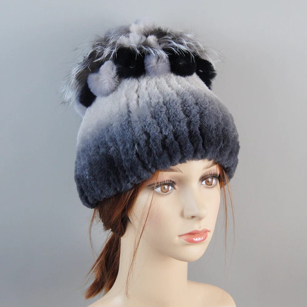 Hat Women\'s Winter Female Hat for Women 100% Real Rex Rabbit Fox Fur Hat Rex Rabbit Fur Caps lady Winter Warm Headwear