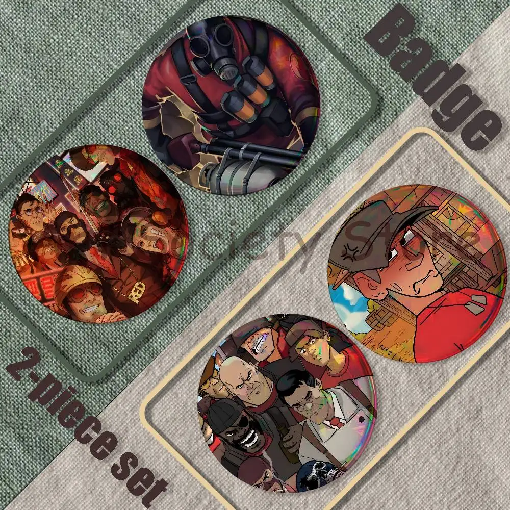 Scout Pyro Spy Sniper T-Team Fortress TF2 Brooches for Backpack Accessories 25,32,44,58,75mm Round Enamel Pins 2-piece set Badge