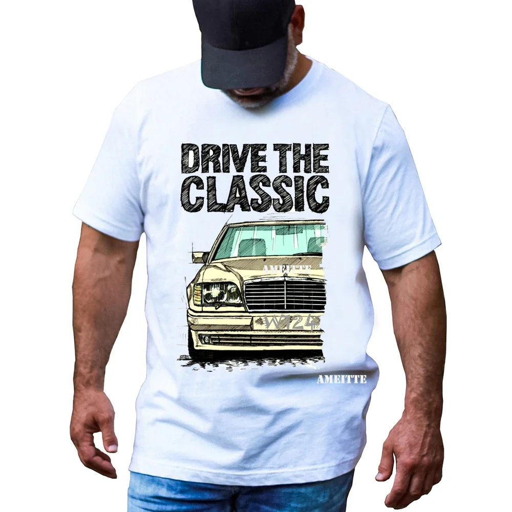 Drive The Classic W124 Late Model Design T-Shirt Men Short Sleeve Hip Hop Sport Boy Casual White Tees Vintage W123 R129Car Tops view 4