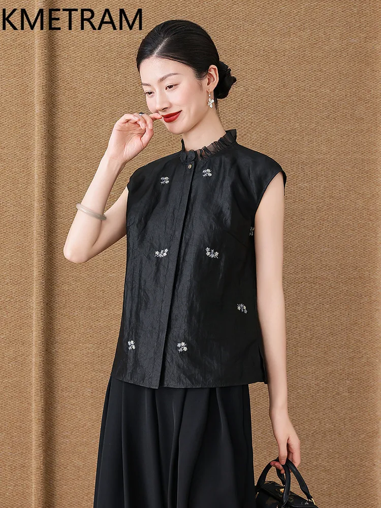 KMETRAM 100% Mulberry Silk Women Tops 2026 Summer New Style Traditional Chinese Short-sleeved Shirt Woman Clothes Blusa Feminina