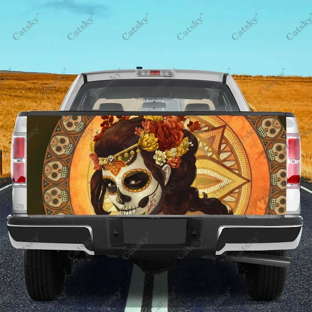 

Сахарный череп на заказ, задний багажник автомобиля, защита винила, наклейка, наклейка, украшение на капот, крышка двигателя для внедорожника, внедорожника, пикапа