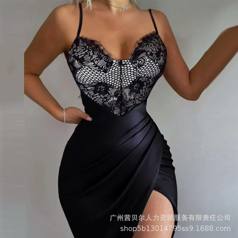 New Women\'s Clothing Solid Color Satin Tight Mini Bodycon Dress Sleeveless Halter Neck Fashion Sexy Hollow Out Dress