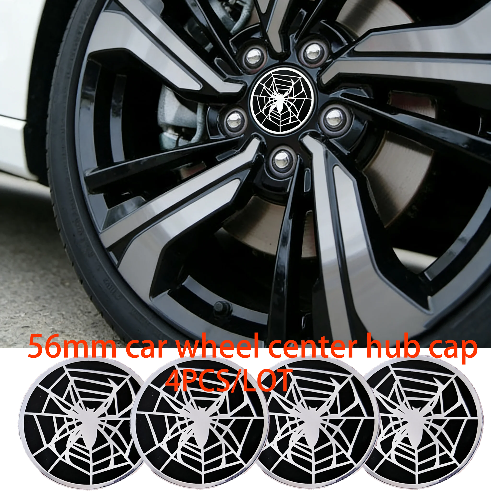 56mm Spider Design Car Wheel Hub Cap Stickers 4pc Set for Automotive Wheel Hub Modification Decoration Animal Shape Decals