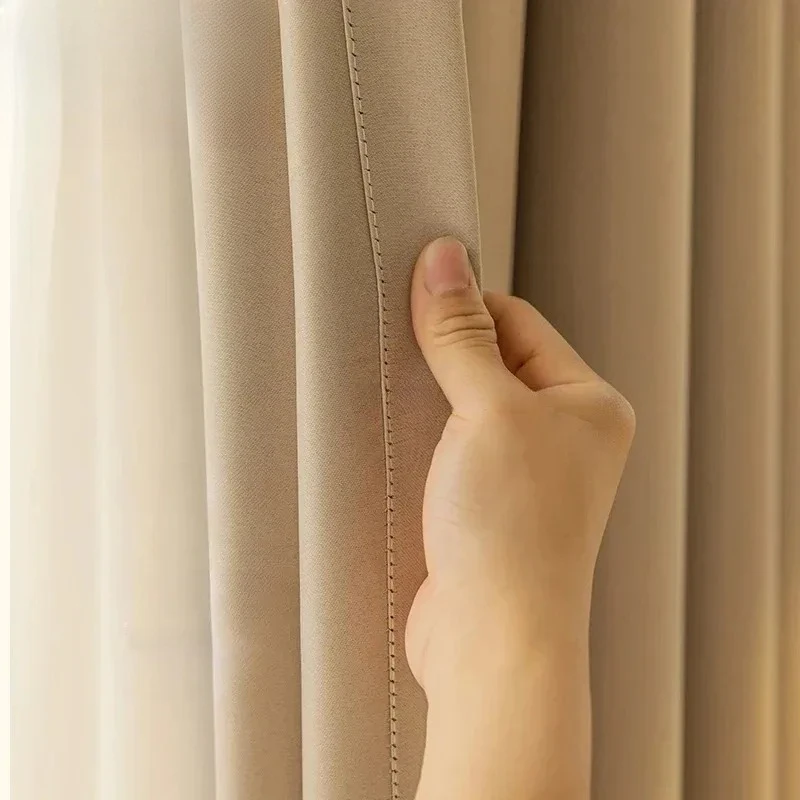 

Custom Size Heat Insulation Window Drape Large Area Living Room Bedroom Blackout Curtains Thick High Shading White Tulle